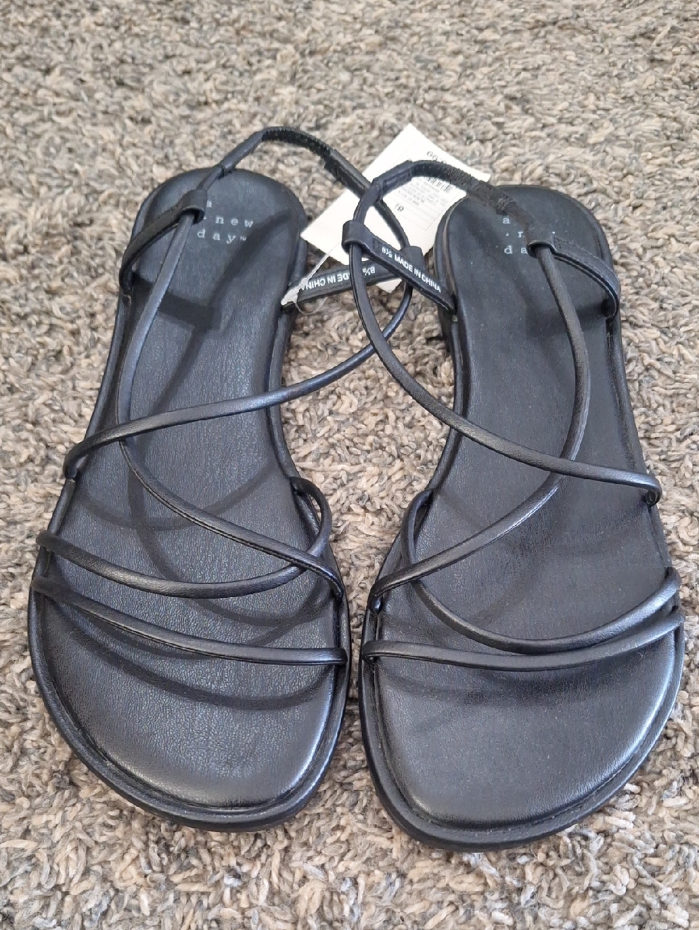 A New Day Black Strappy Flat Sandals